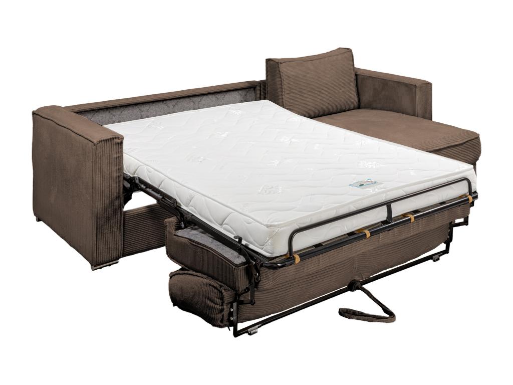 Canapé d'angle convertible Calmetop et réversible en velours tricoté marron - Couchage 140 cm - Matelas 14 cm Calmetop 17096CSGU