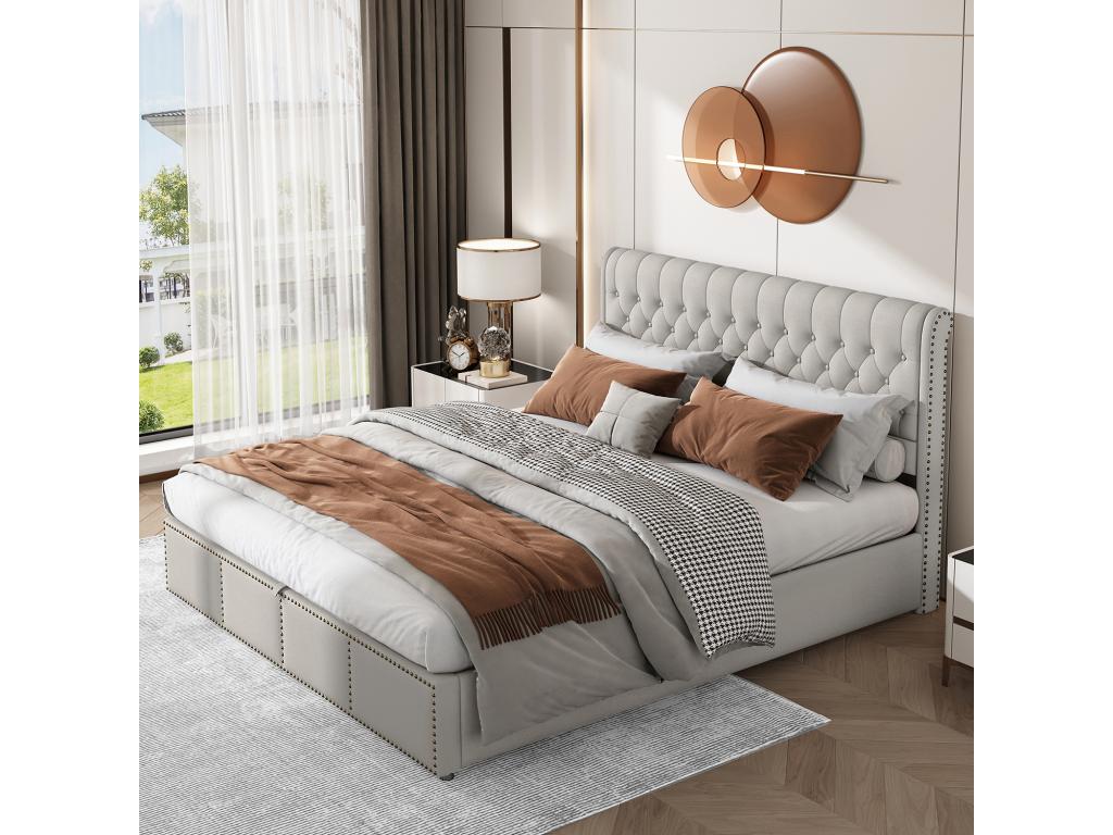 Lit coffre - 180x200cm - avec sommier à Nidchicshop - lin - gris - Nidchicshop 79881XTPV