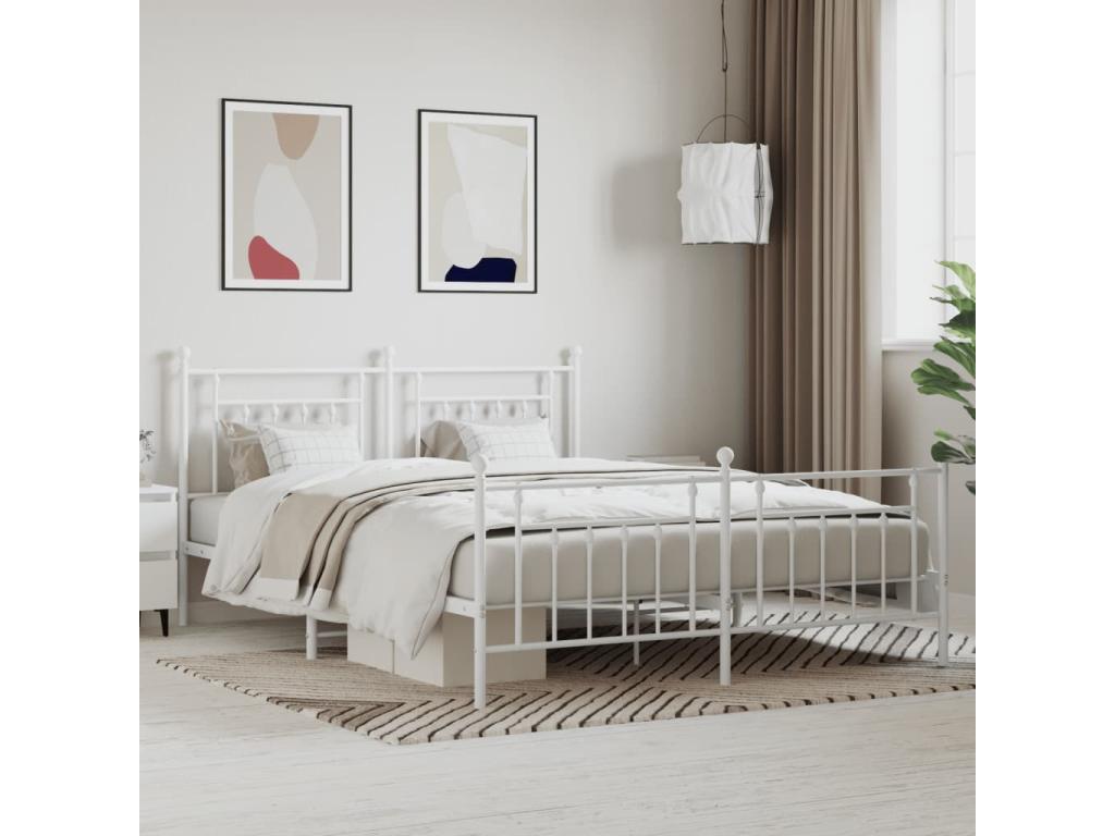 Cadre de lit métal sans matelas et pied de lit blanc 180x200 cm 30801YMBI