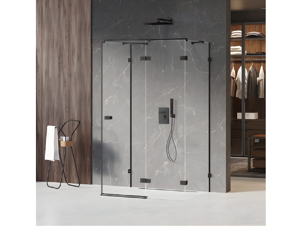 Cabine de douche droite 80x110 pivotante Calmetop NOIR couleur noir accès de face 06505CDLV