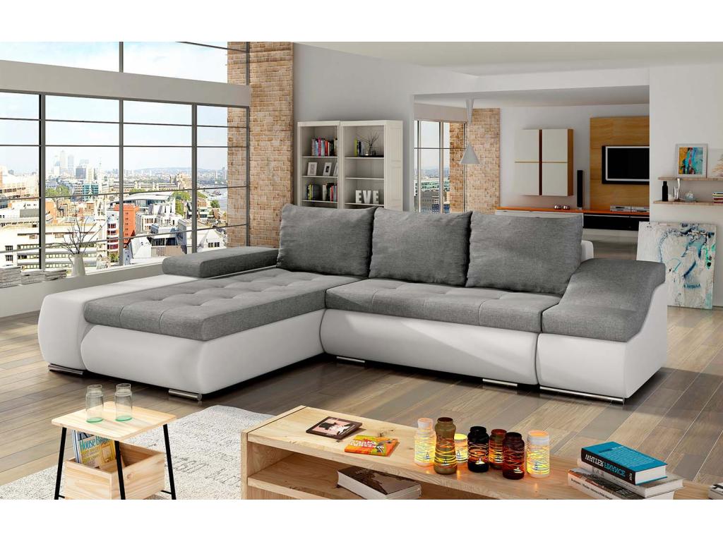 Canapé d'angle gauche convertible Nidchicshop Gris et Blanc 68185VVEO