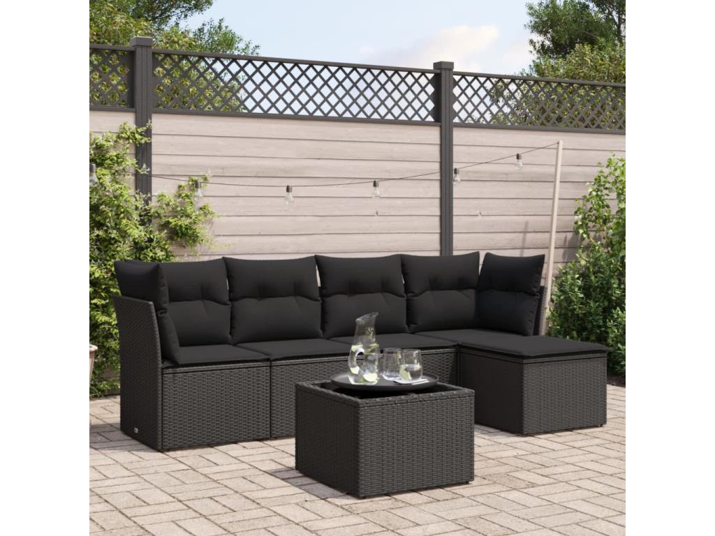 Salon de jardin 6 pcs avec coussins noir résine tressée 81756QOAM