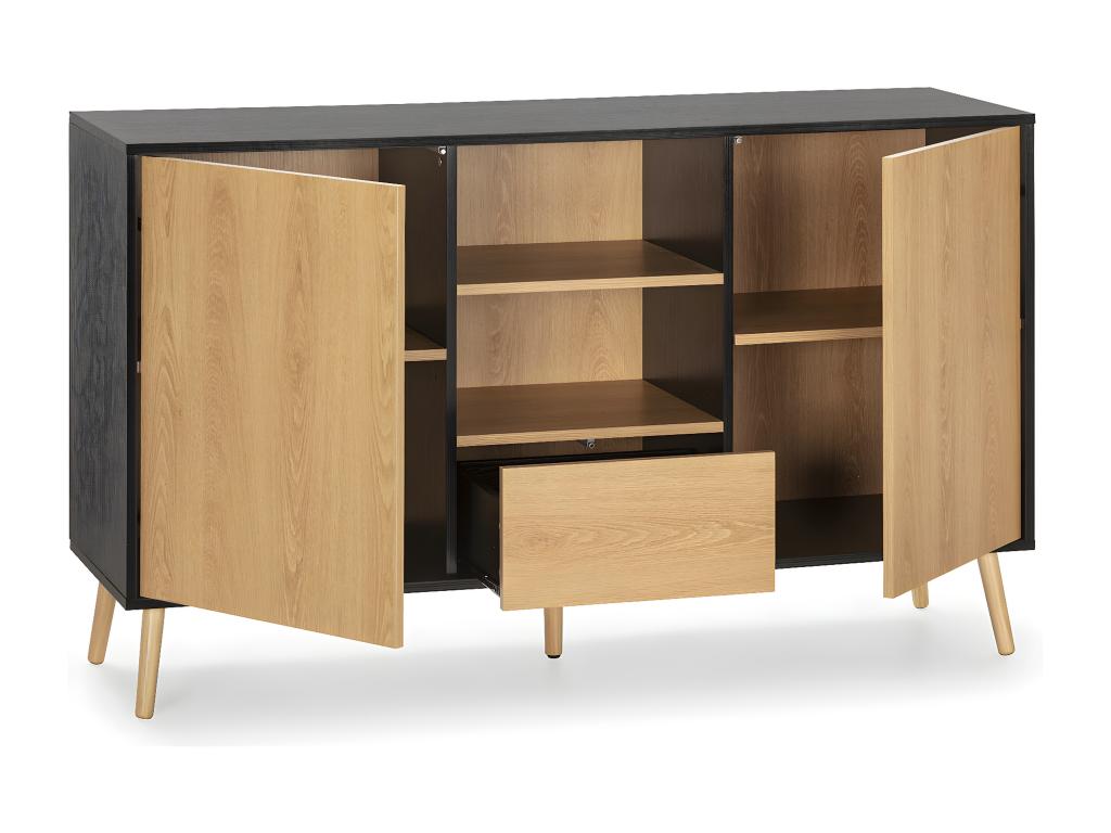 Buffet Nidchicshop 2 portes 1 tiroir coloris noir/bois 08874CWTY