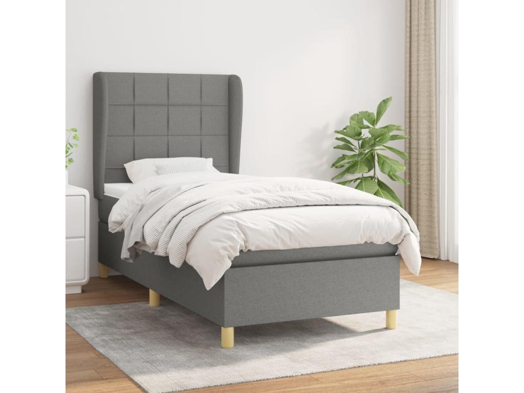 Lit à sommier tapissier et matelas Gris foncé 90x190 cm Tissu 84852VCNA