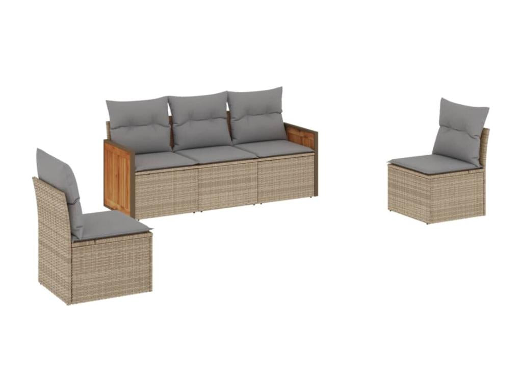 Salon de jardin avec coussins 5 pièces beige résine tressée 35667ZBVR