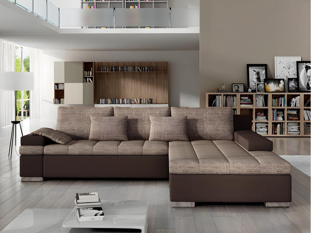 Canapé d'angle Nidchicshop 113 Marron Fonction de couchage Boîte de literie 310x175x83cm 05942TNUJ