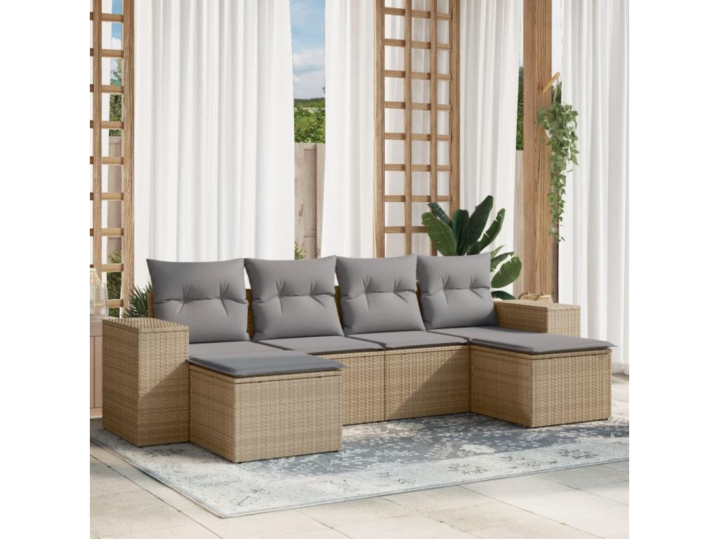 Salon de jardin avec coussins 6 pcs beige résine tressée 84925NEZY