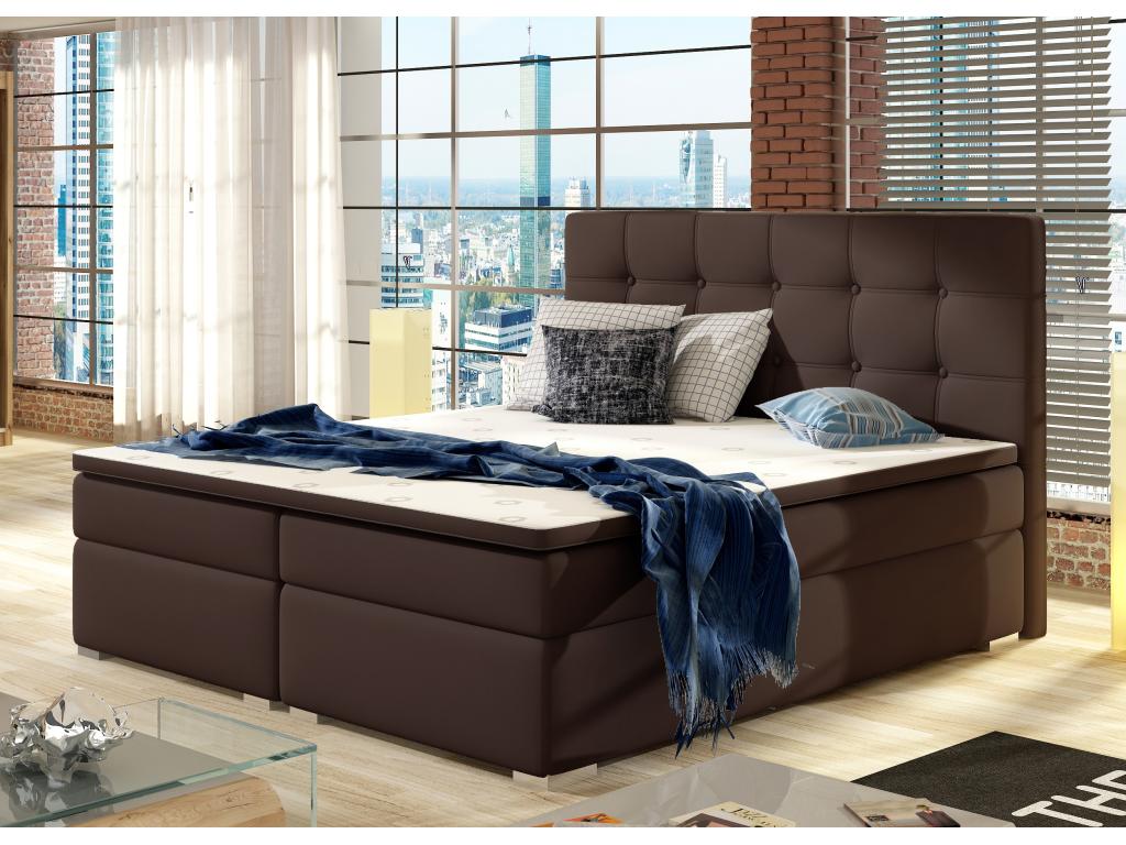 Lit boxspring simili cuir marron avec matelas et surmatelas Kavin-140x200 28380ICVN