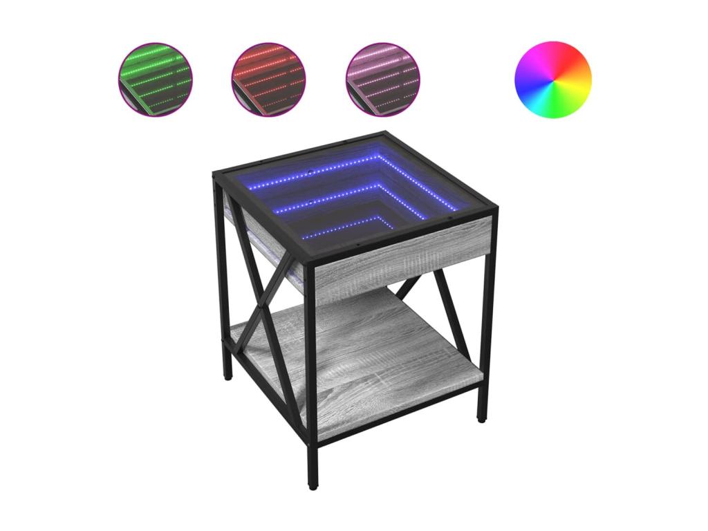 Table de chevet avec LED infini Bohometop gris 40x40x49 cm 68389DYTQ