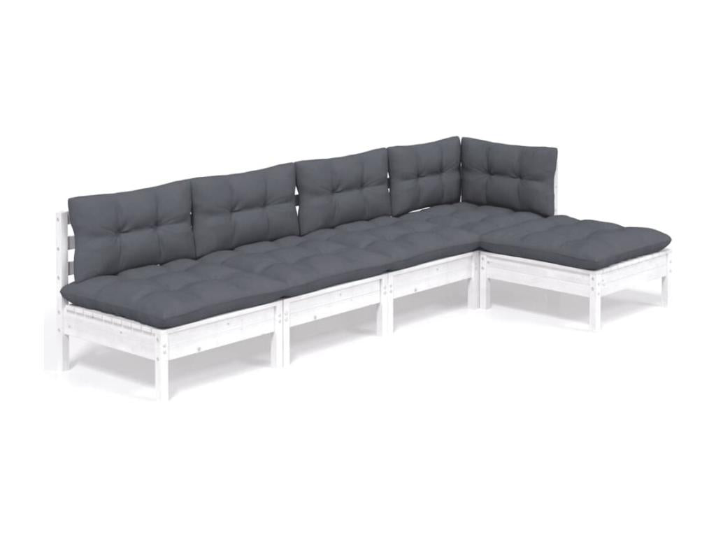 Salon de jardin 5 pièces avec coussins Blanc Bois de pin 40649AXMJ