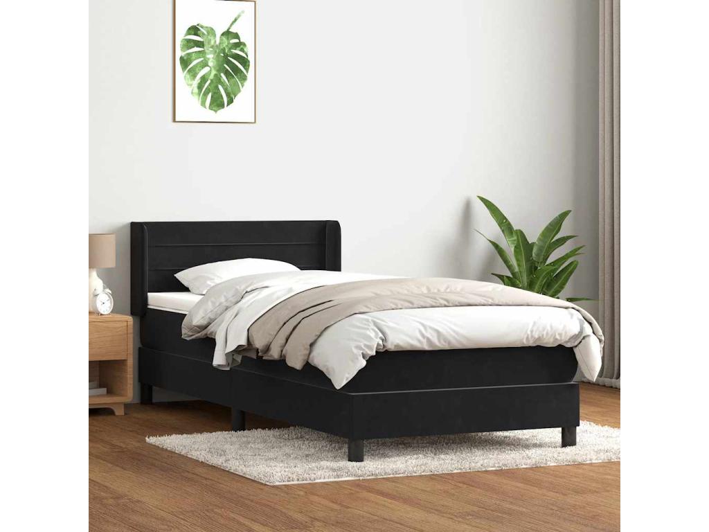 Sommier à Calmetop de lit avec matelas noir 90x210 cm velours 23555MQKA