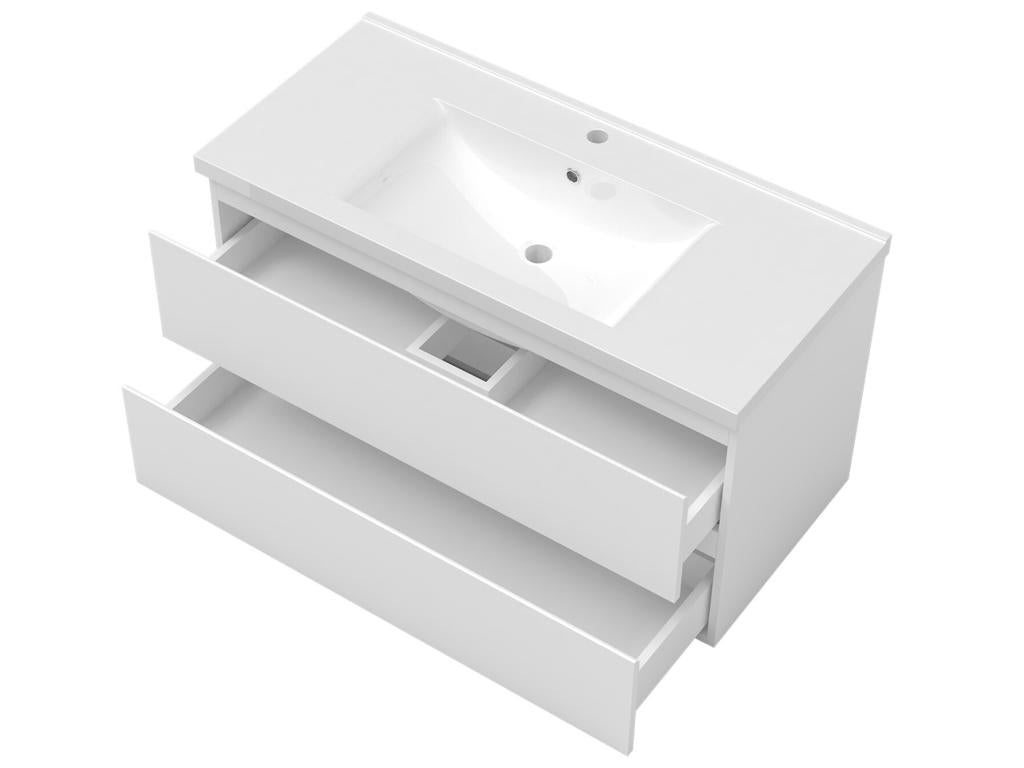 Ensemble meubles Salle de Bain 100cm 4pcs vasque colonne miroir LED Blanc - Bohometop 79124SNKT