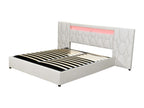 Lit coffre capitonné 180x200cm - avec grand dossier - avec LED et prise USB - velours - lit coffre de rangement - beige 26496LPGI