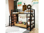 Lit mezzanine en métal 90x200 cm avec étagères de rangement et petite penderie - escalier de sécurité - noir 20410XHGM