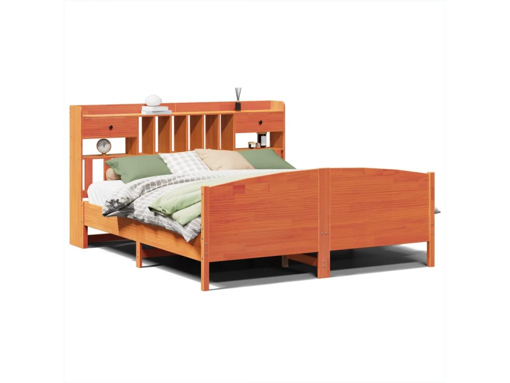 Lit bibliothèque sans matelas cire marron 180x200 cm pin massif 47102BLHD