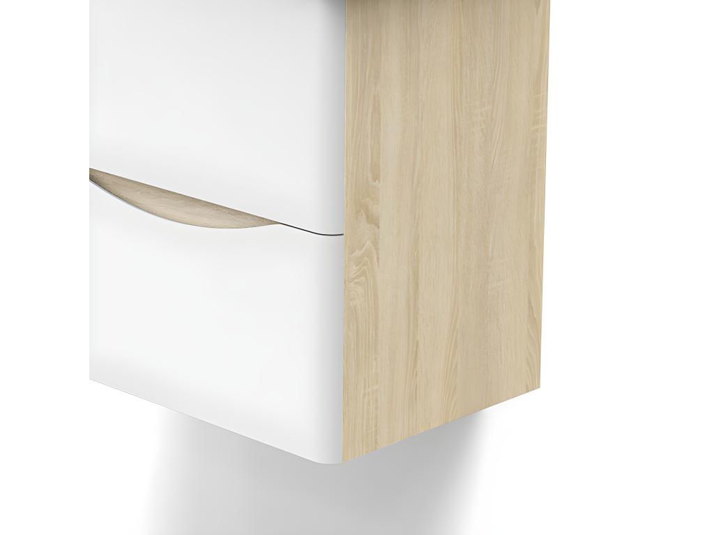 Meuble salle de bain 49,5x34,5x50cm 2 tiroirs meuble suspendu avec la vasque blanc et bois 07237GIGE
