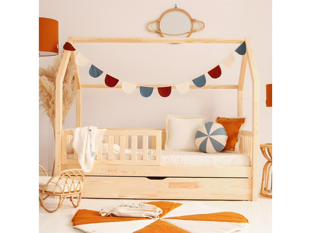 Lit cabane 90x190 barrière sommier et tiroir inclus Nidchicshop Bois 24050IUFR