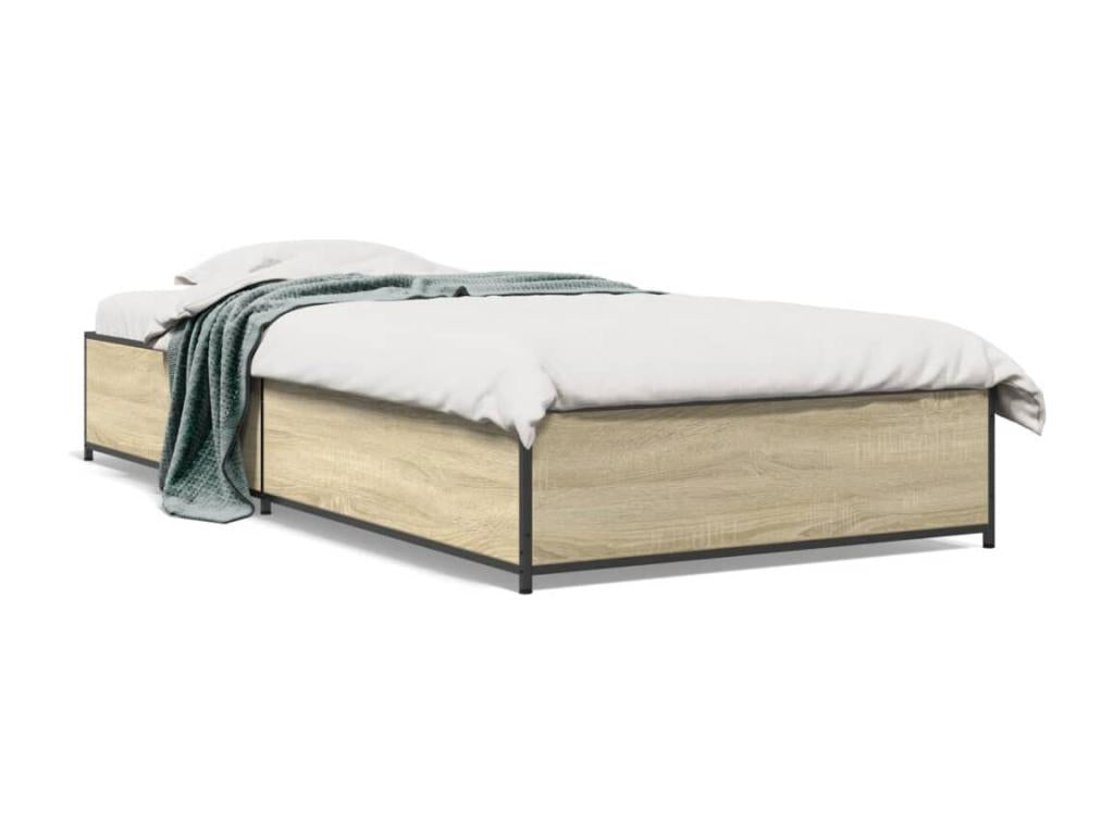 Cadre de lit chêne Calmetop 90x200 cm bois d'ingénierie et métal 80726ZFCX