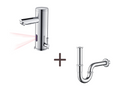 Mitigeur Lavabo Infrarouge Electronique Eau Froide/Chaude en Laiton Siphon Lavabo Forme U Tube de Siphon en Inox Anti-odeurs 32 mm Chromé 58299KHER