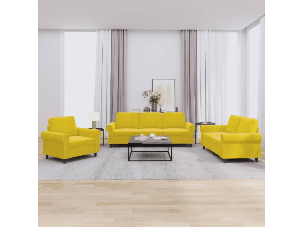 Ensemble de canapés 3 pièces avec coussins Jaune Velours 63195RCBK