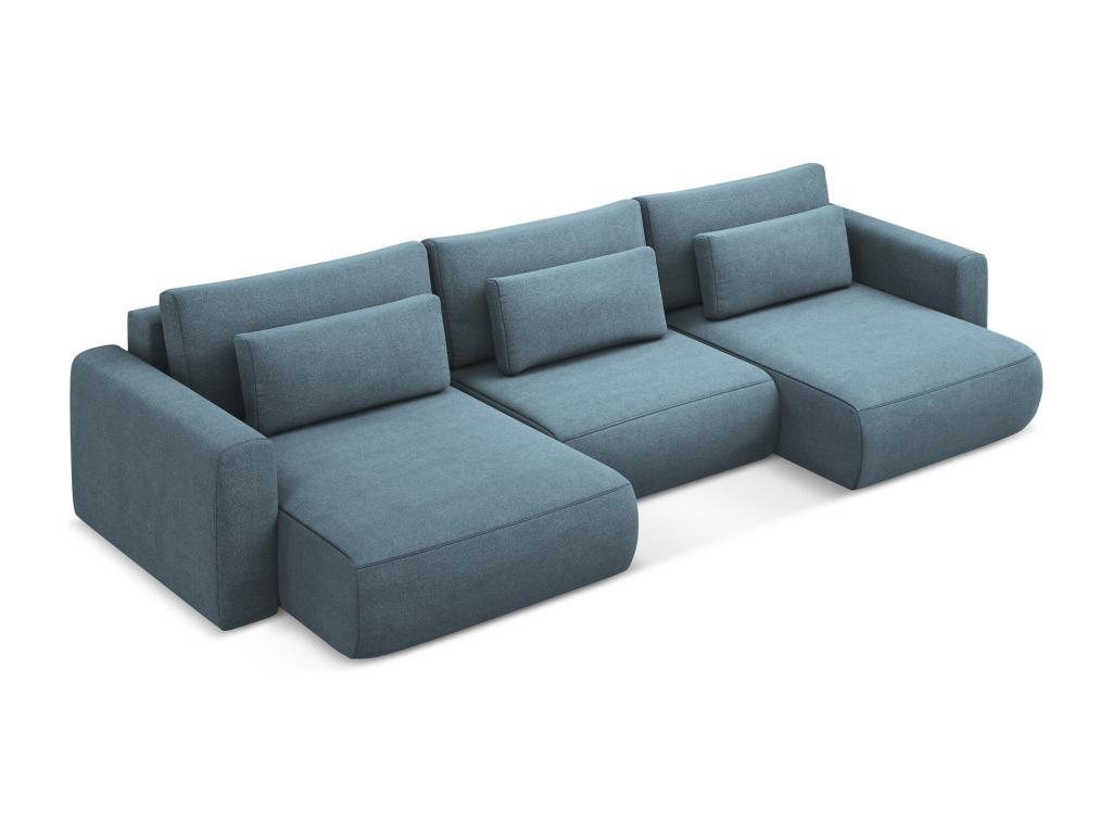 Canapé d'angle panoramique convertible en tissu texturé - bleu clair - Nidchicshop 50019GPHA
