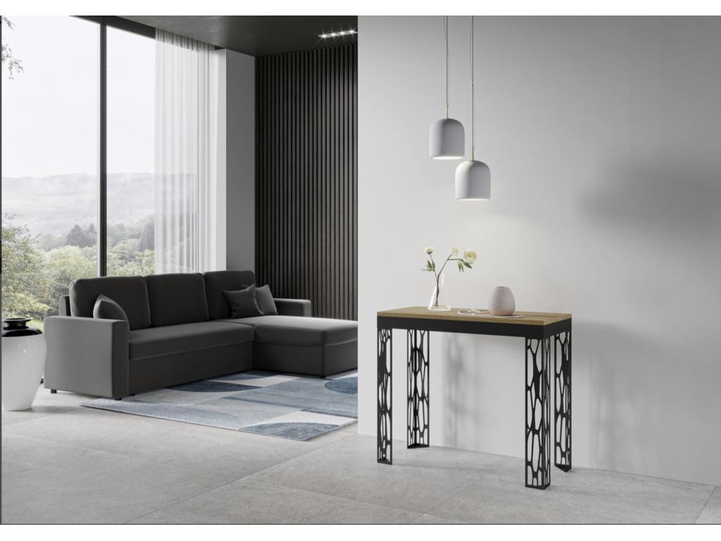 Console extensible design bois et acier anthracite Calmetop évolution-Couleur Blanc-Support 4 pieds-5 rallonges 47120BGNL