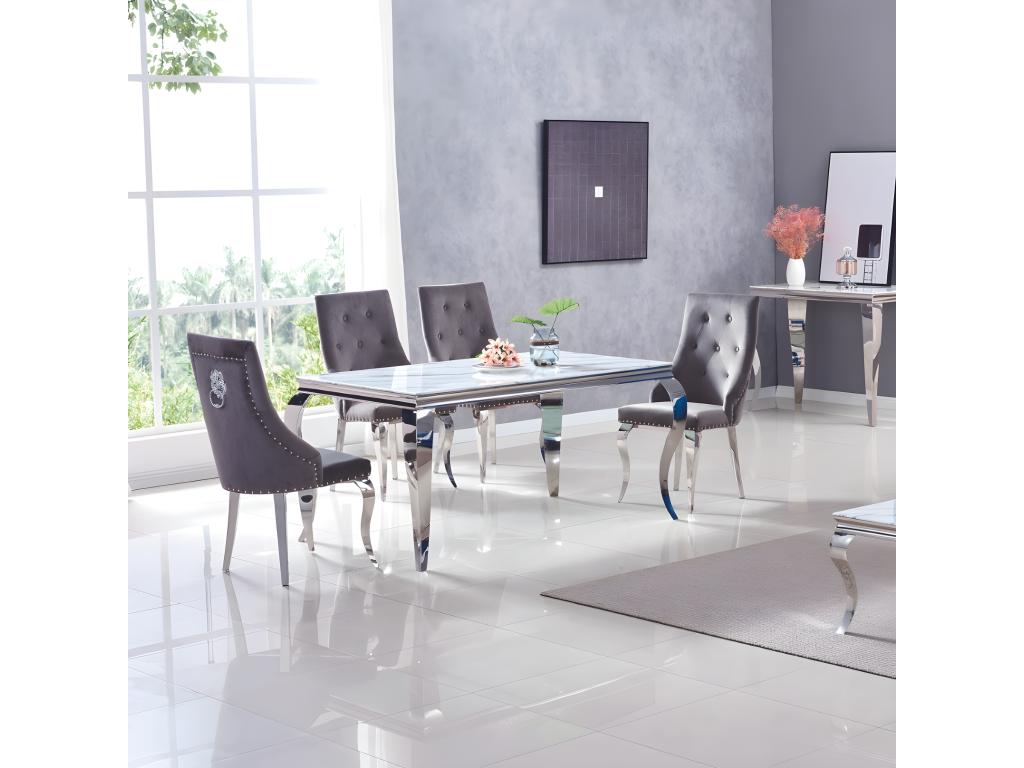 Table à manger baroque Nidchicshop verre marbre blanc 4 à 6 couverts l 150 cm 80371AJJH
