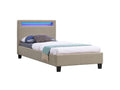 Lit LED simple 90x190 cm avec sommier tête de lit confortable lit 1 place revêtement en tissu beige Nidchicshop 99181ROSO