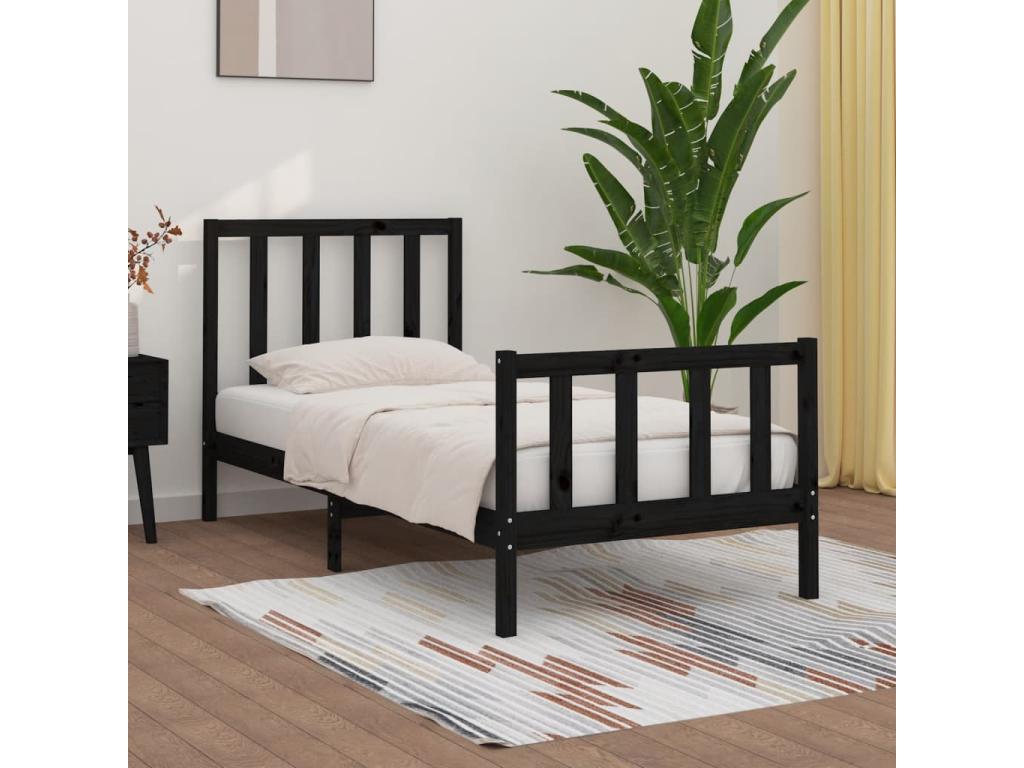 Cadre de lit Noir Bois massif 90x190 cm Simple 35442UHVK