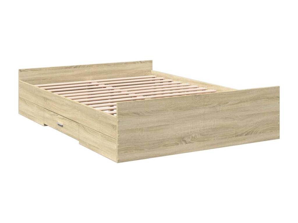 Cadre de lit avec tiroirs sans matelas chêne Nidchicshop 135x190 cm 15395YOBW