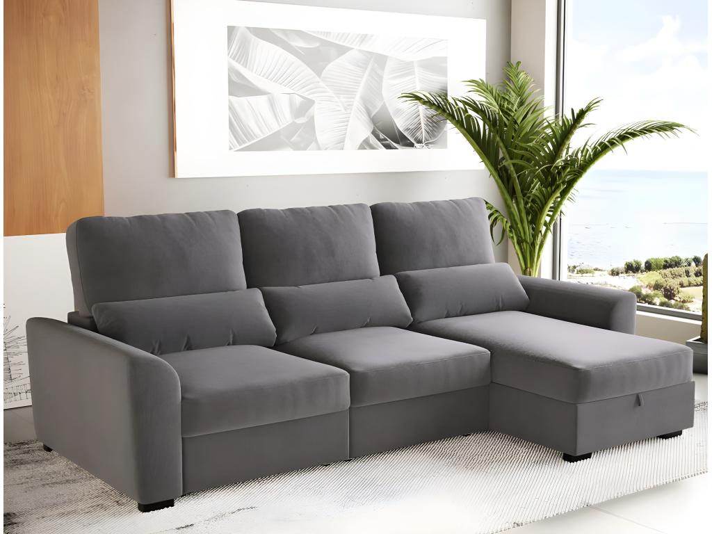 Canapé méridienne 3 places réversible en polyester gris clair 50089ZHKO