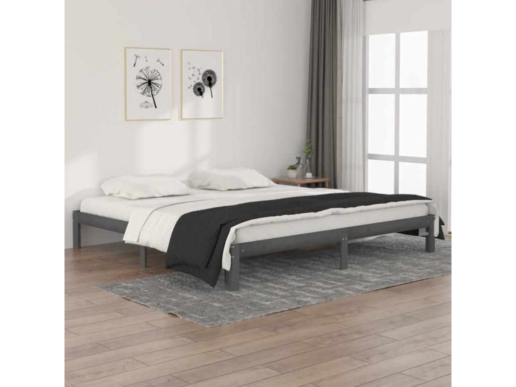 Cadre de lit sans matelas bois massif de pin gris 200x200 cm 31673SJWK