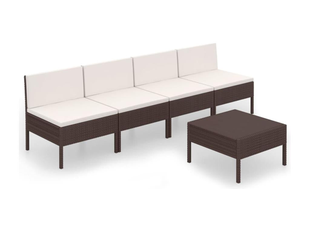 Salon de jardin 5 pcs avec coussins résine tressée marron 35475QNNJ