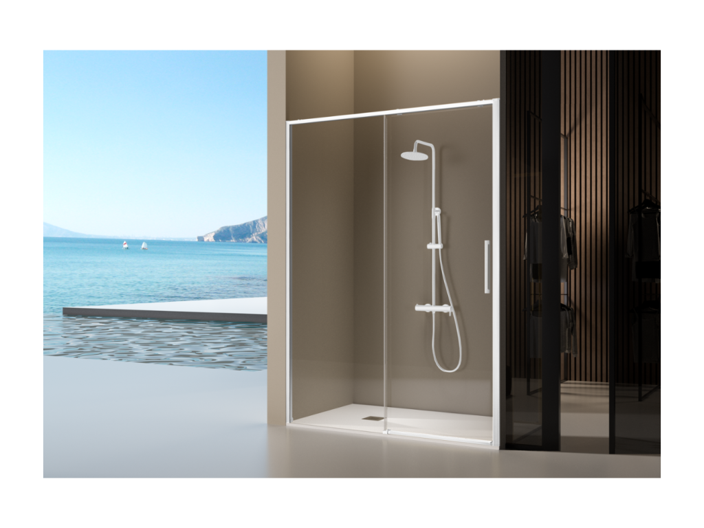 Paroi de douche fixe porte coulissante Calmetop blanc mat 133-135.6 cm 67069ZNQY
