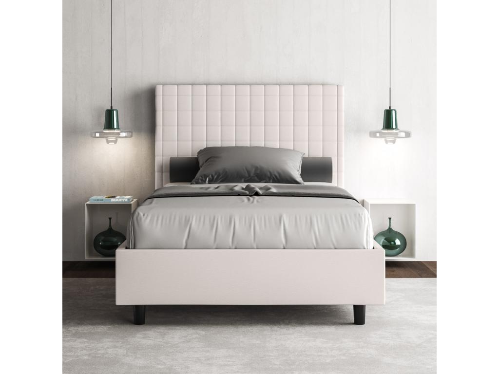 Lit 1 place et demi coffre rembourré 120x210 similicuir blanc Calmetop 92447GUUN