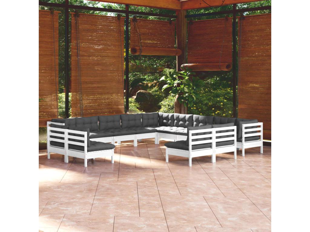 Salon de jardin 13 pcs avec coussins blanc bois de pin solide 42660XKDE