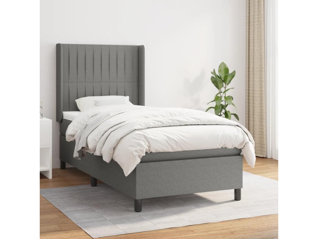 Lit à sommier tapissier et matelas Gris foncé 90x190 cm Tissu 30890THQY