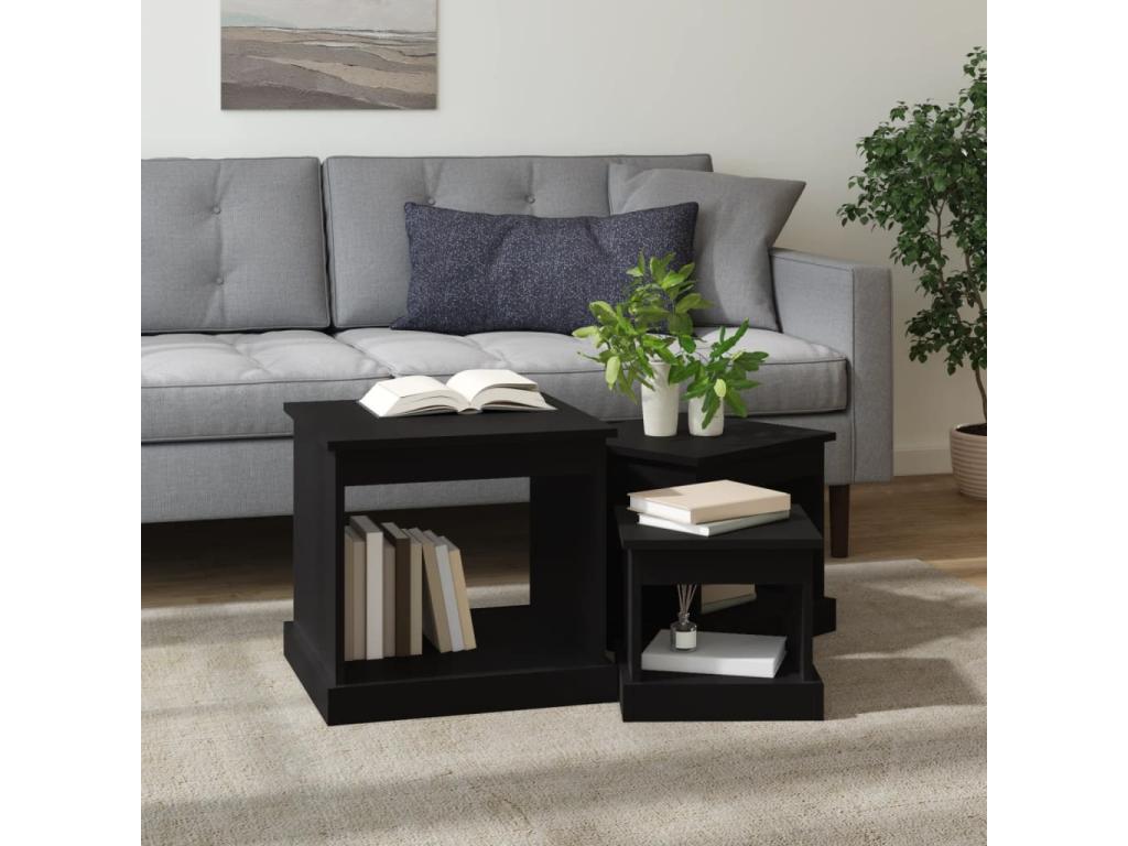 Tables gigognes 3 pièces noir bois d'ingénierie 58922RMYG