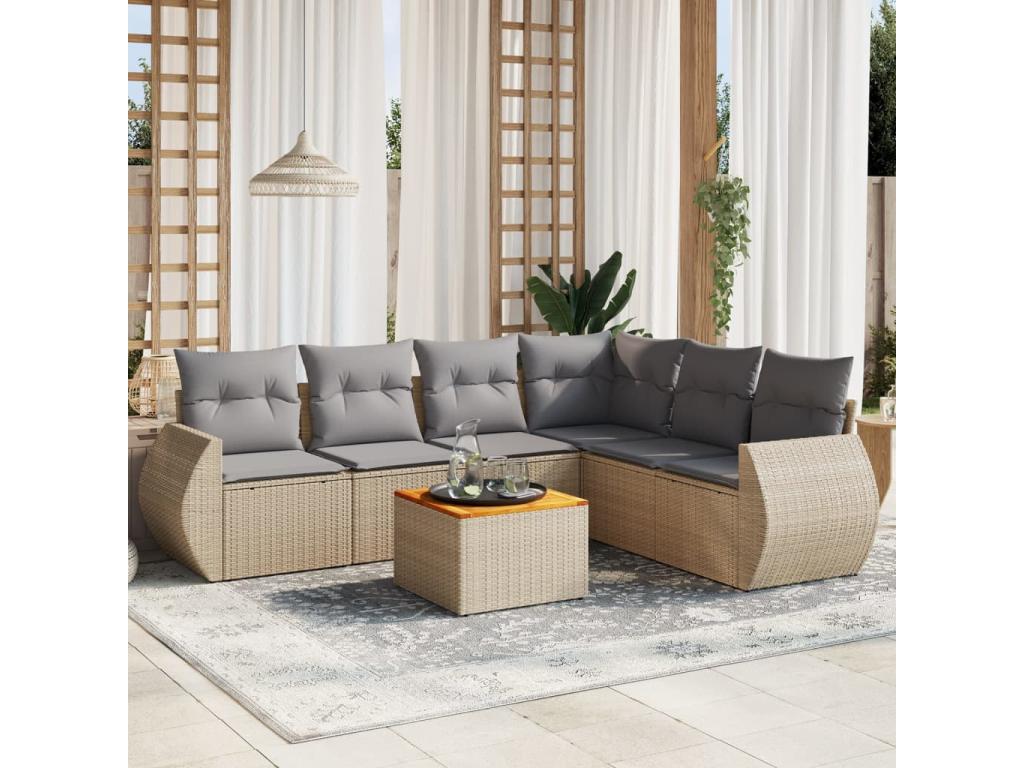 Salon de jardin avec coussins 7 pcs beige résine tressée 78859JYJE