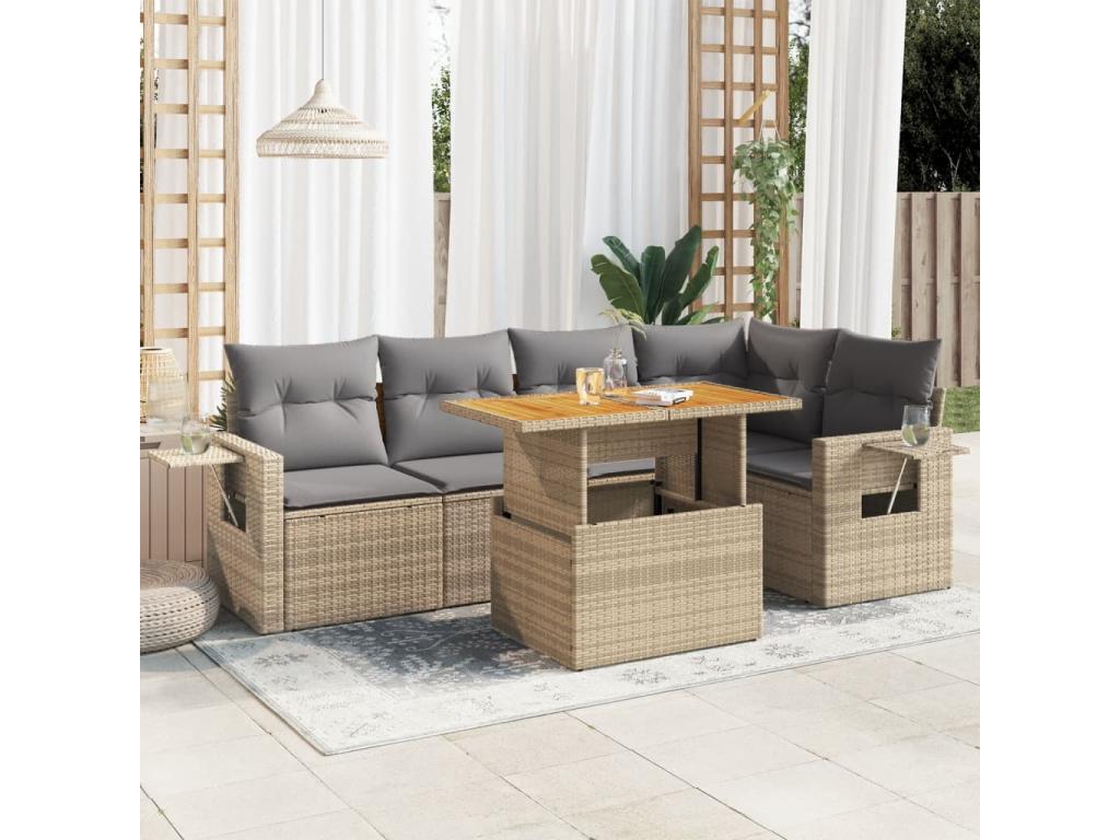 Salon de jardin avec coussins 6 pièces beige résine tressée 54952DMQT
