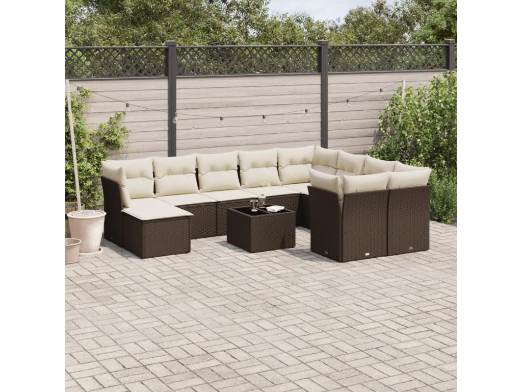 Salon de jardin et coussins 11 pcs marron résine tressée 10288EABL