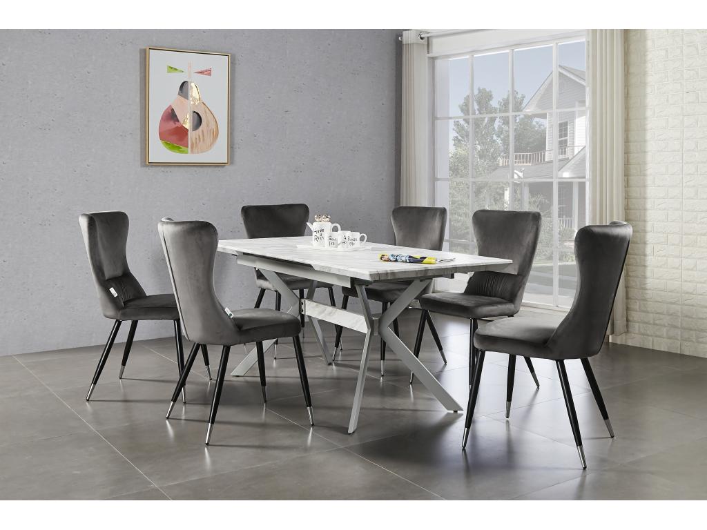 NOUVEAU Nidchicshop - Lot de 2 Chaises Rétro en Velours Gris - Pieds Coloris Noir / Métal 51761YVWY