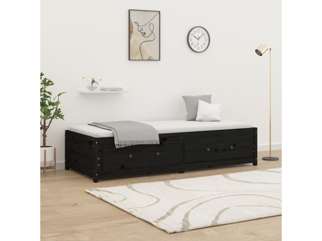 Lit de jour Noir 75x190 Petit simple Bois de pin massif 05378XHUC