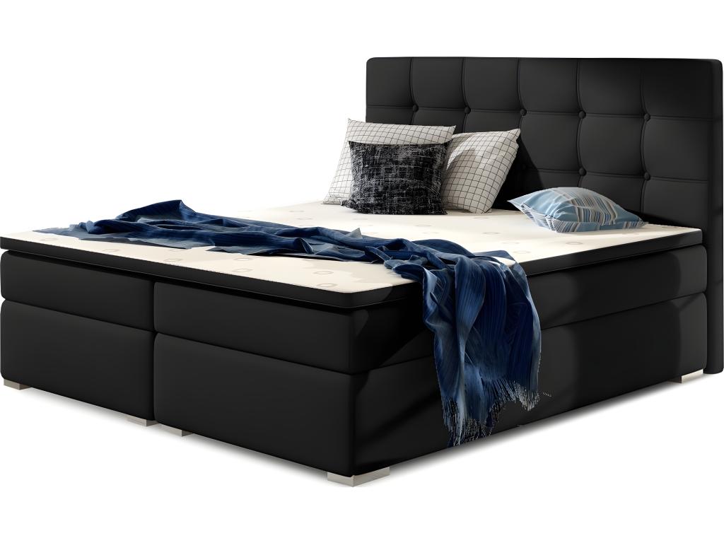 Ensemble boxspring complet tête de lit sommiers matelas surmatelas Calmetop - simili cuir noir - 180x200 cm 50336KERS