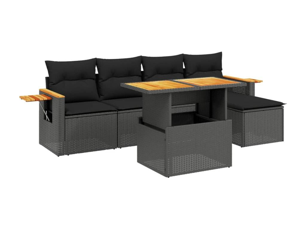 Salon de jardin 6 pcs avec coussins noir résine tressée 61726IWGI