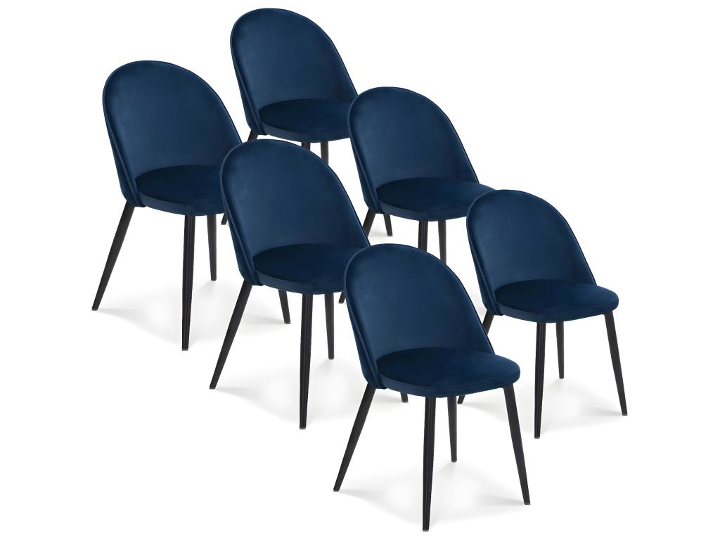 Lot de 6 chaises Nidchicshop velours Bleu pieds noirs 57682JSBQ