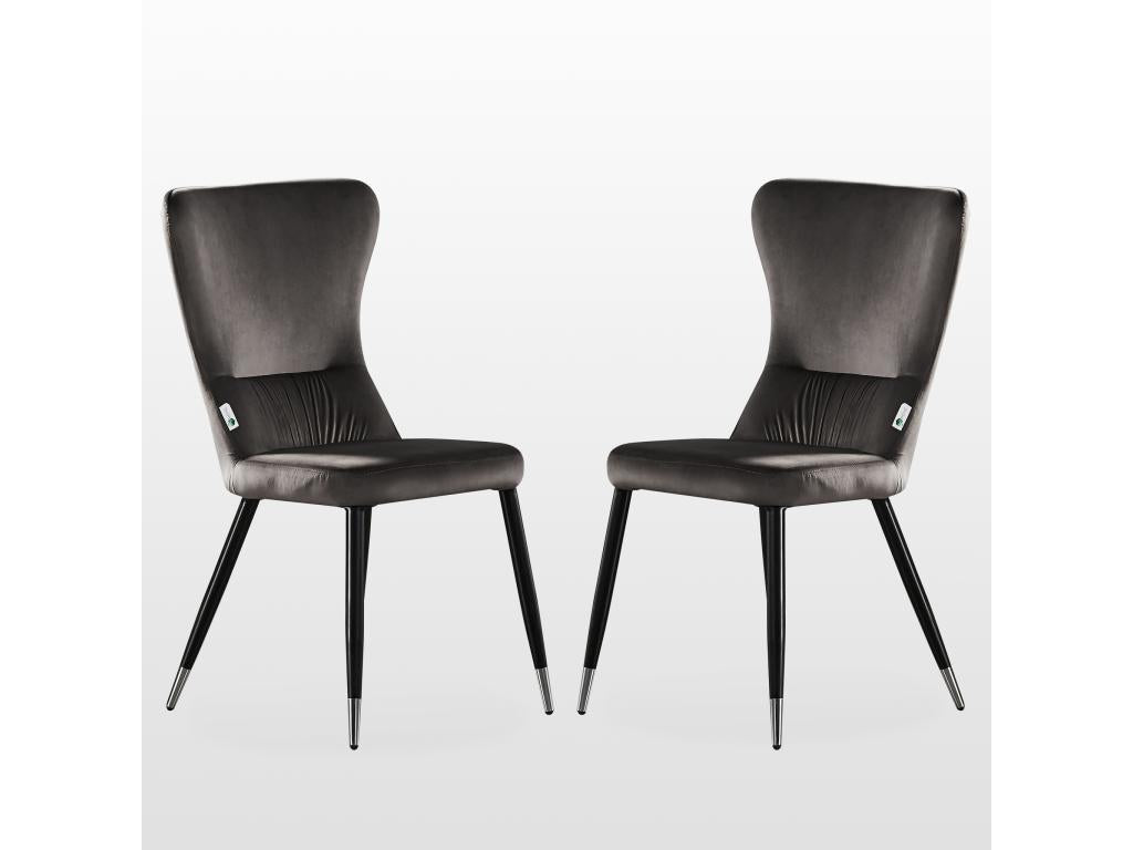 NOUVEAU Nidchicshop - Lot de 2 Chaises Rétro en Velours Gris - Pieds Coloris Noir / Métal 51761YVWY