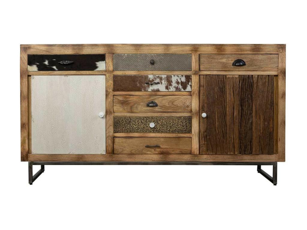 Buffet en bois et cuir marron 180x47x95h 10155LNTI