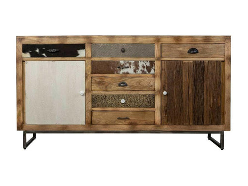 Buffet en bois et cuir marron 180x47x95h 10155LNTI
