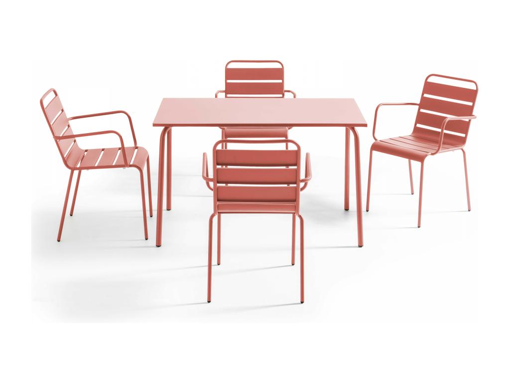 Ensemble table de jardin et 4 fauteuils en métal argile - Calmetop 41040TBPW